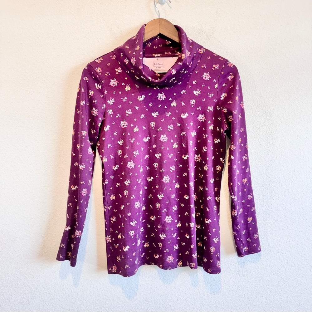 L.L.Bean Supima Cotton Floral Cowl Neck Top Cottagecore Boho Purple Small